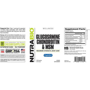 Nutrabio Glucosamine Chondroitin & Optimsm Supplement, Joint Support Formula - 120 Capsules