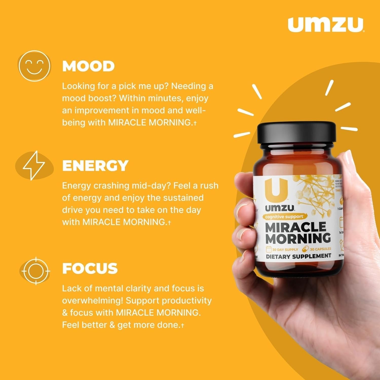 UMZU Miracle Morning Energy Supplement with Caffeine & Energy Enhancers 150Mg (30 Capsules)