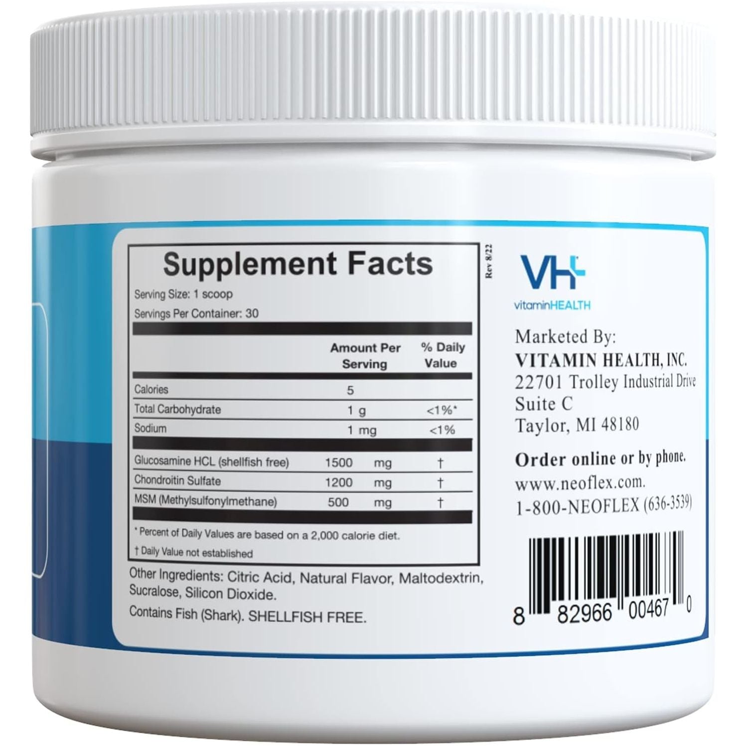 Neoflex Bone & Joint Health Powder Supplement, MSM, Glucosamine, & Chondroitin Triple Strength Formula, 30 Scoops, Canister