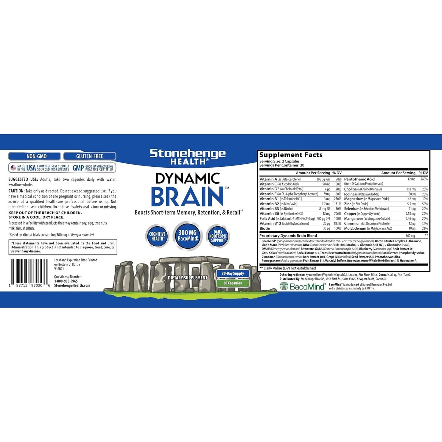 Stonehenge Health Dynamic Brain Supplement for Memory Acquisition, Retention, & Recall