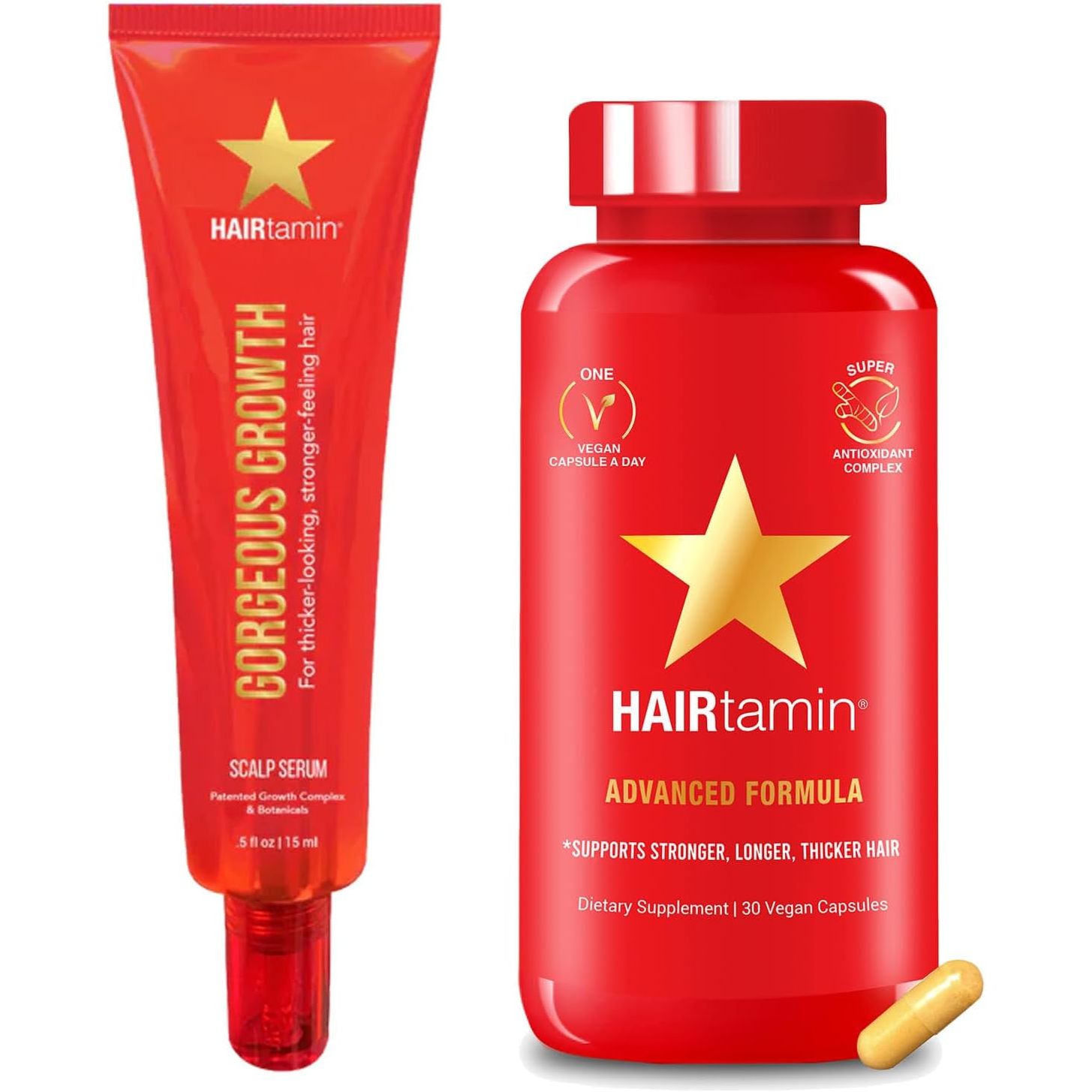 Hairtamin Advanced Hair & Scalp Serum Pack | All-Natural Vegan Biotin Capsules & Serum Sample for Hair, Skin & Nail Growth