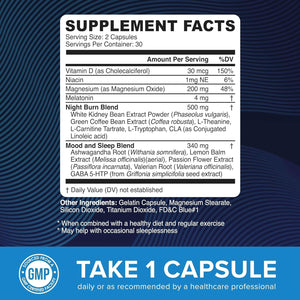 Night Time Fat Burner for Weight Loss Support & Sleep Aid (60 Count)