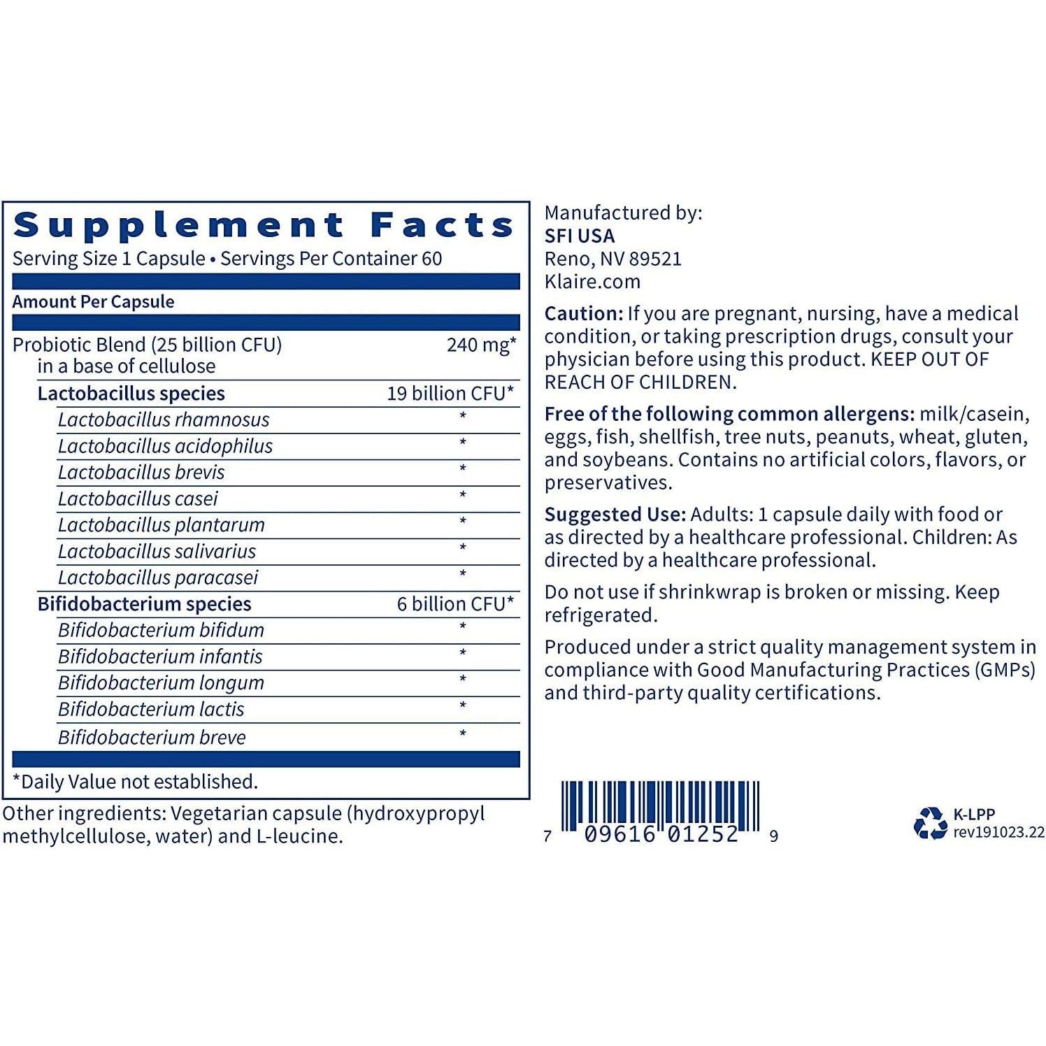 Klaire Labs SFI Health Ther-Biotic Lactoprime plus for Digestive Health (60 Capsules)