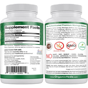 Organic Veda Moringa Leaf Powder Capsules, 1000Mg - Energy, Sleep & Immunity Support 360 Count