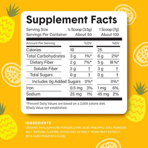 Bellway Super Fiber Powder + Fruit, Sugar Free Organic Psyllium Husk Powder Fiber Supplement (50 Servings).