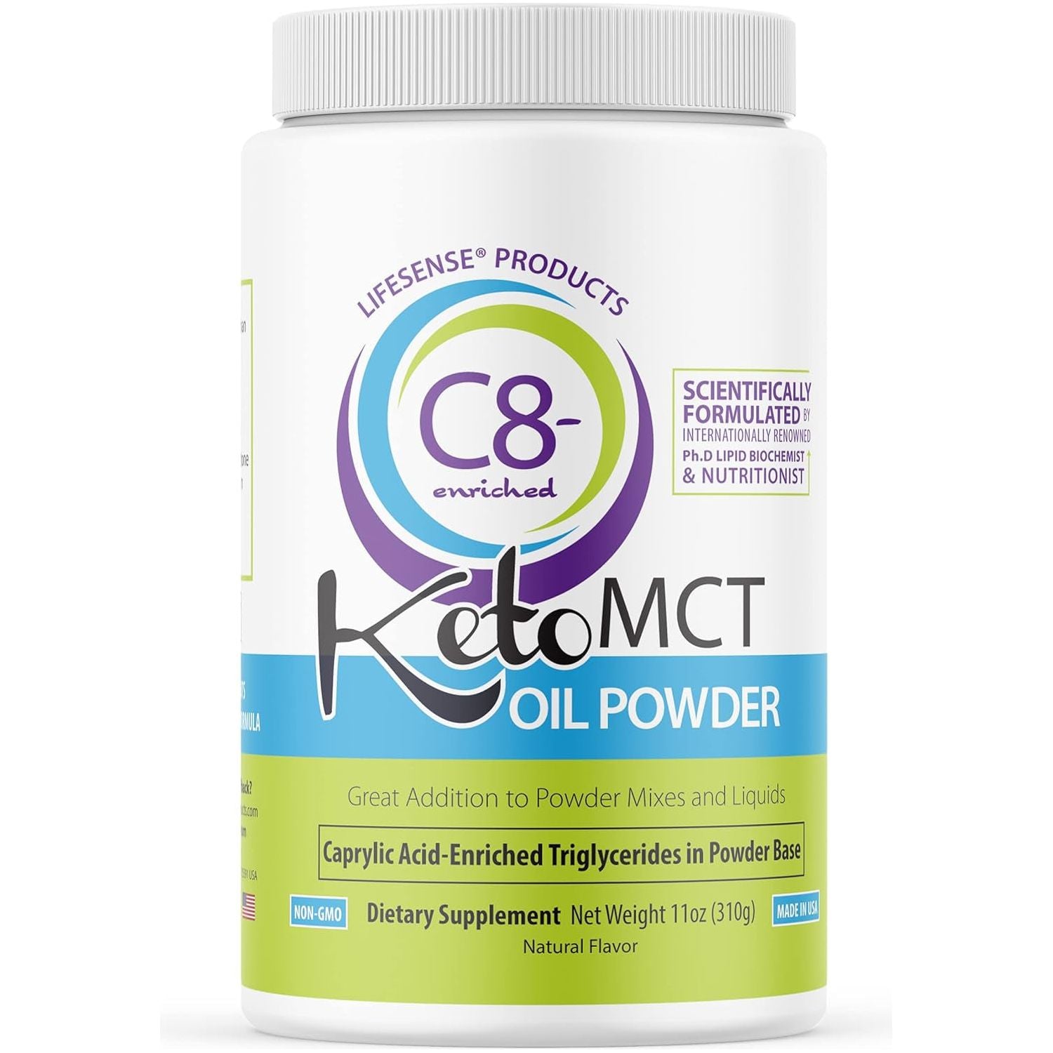 Lifesense C8 Enriched MCT Oil Powder Unflavored Sourced from Coconut Oil, by Phd Nutrition