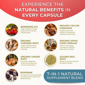 Organic Berberine 7-In-1 Supplement with Bioperine | 1025Mg | 30-Days Supply