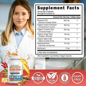 Organic Berberine 7-In-1 Supplement with Bioperine | 1025Mg | 30-Days Supply