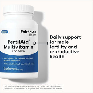 Fairhaven Health Fertilaid for Men | Male Fertility Support Includes L-Carnitine, Zinc, and Folate | 90 Capsules.
