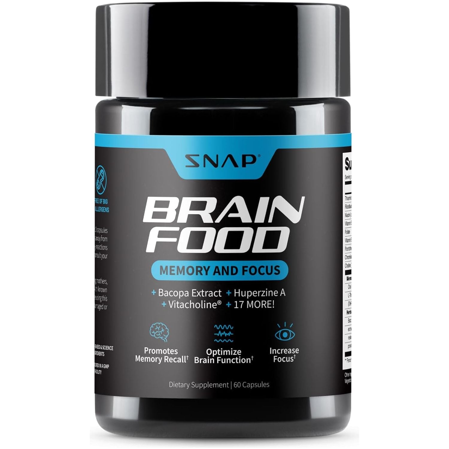 Snap Supplements Brain Booster Nootropics Supplement for Memory, Focus & Clarity, 60 Capsules