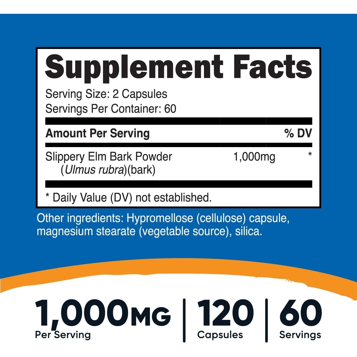 Nutricost Slippery Elm Bark Capsules 1000Mg per Serving, 120 Capsules