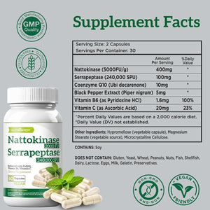 Nattokinase 2000 FU Serrapeptase 240000 SPU Supplement - 400Mg