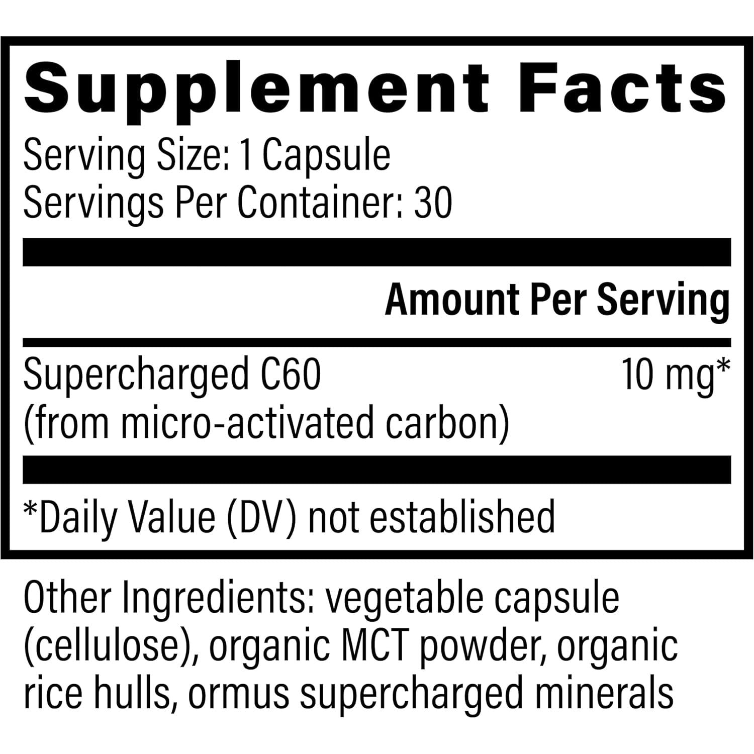 Global Healing Center Supercharged C60 - Micro-Activated Carbon Fullerene W/Organic MCT Powder, (30 Capsules)
