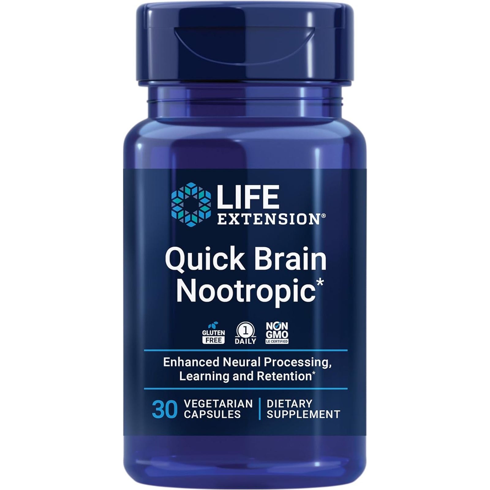 Life Extension Quick Brain Nootropic — Enhanced Brain Performance, Learning and Retention 30 Vegetarian Capsules
