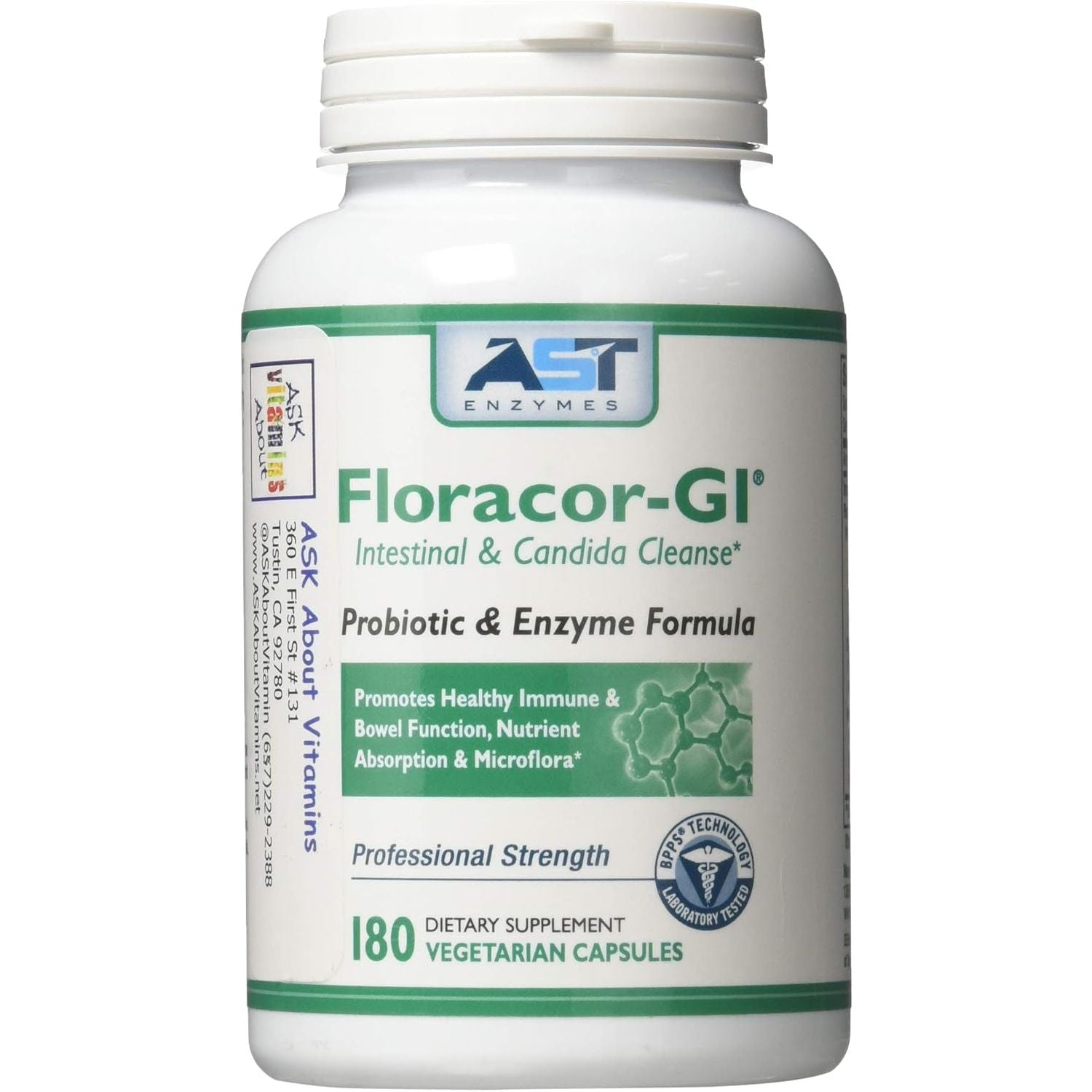 Floracor-Gi Candida Cleanse, Probiotic and Enzyme Support Formula 180 Capsules