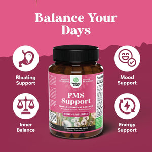 PMS Support Supplement for Women - for Period Cramps Relief, Menopause Bloating, Mood Swing – 60 Capsules