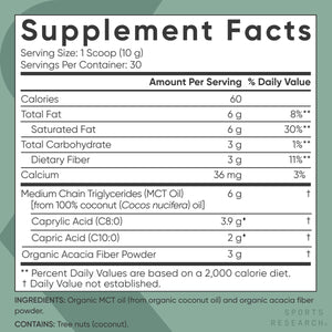 Sports Research Organic MCT Oil Powder - Keto & Vegan Mcts C8, C10 from Coconuts - Unflavored, 10.6 Oz