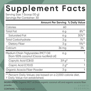 Sports Research Organic MCT Oil Powder - Keto & Vegan Mcts C8, C10 from Coconuts - Unflavored, 10.6 Oz.