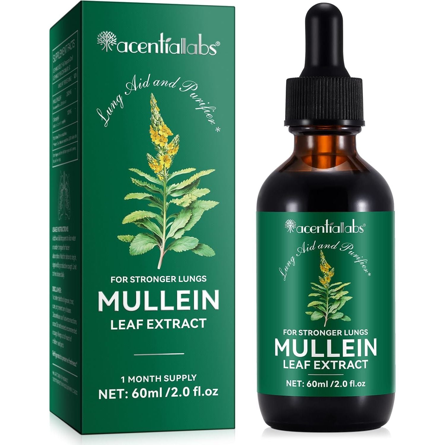 Mullein Drops for Lungs 2 Fl Oz - Natural Herbal Supplement for Lung Cleanse, Respiratory Support, Boosts Immunity, Digestive Wellness