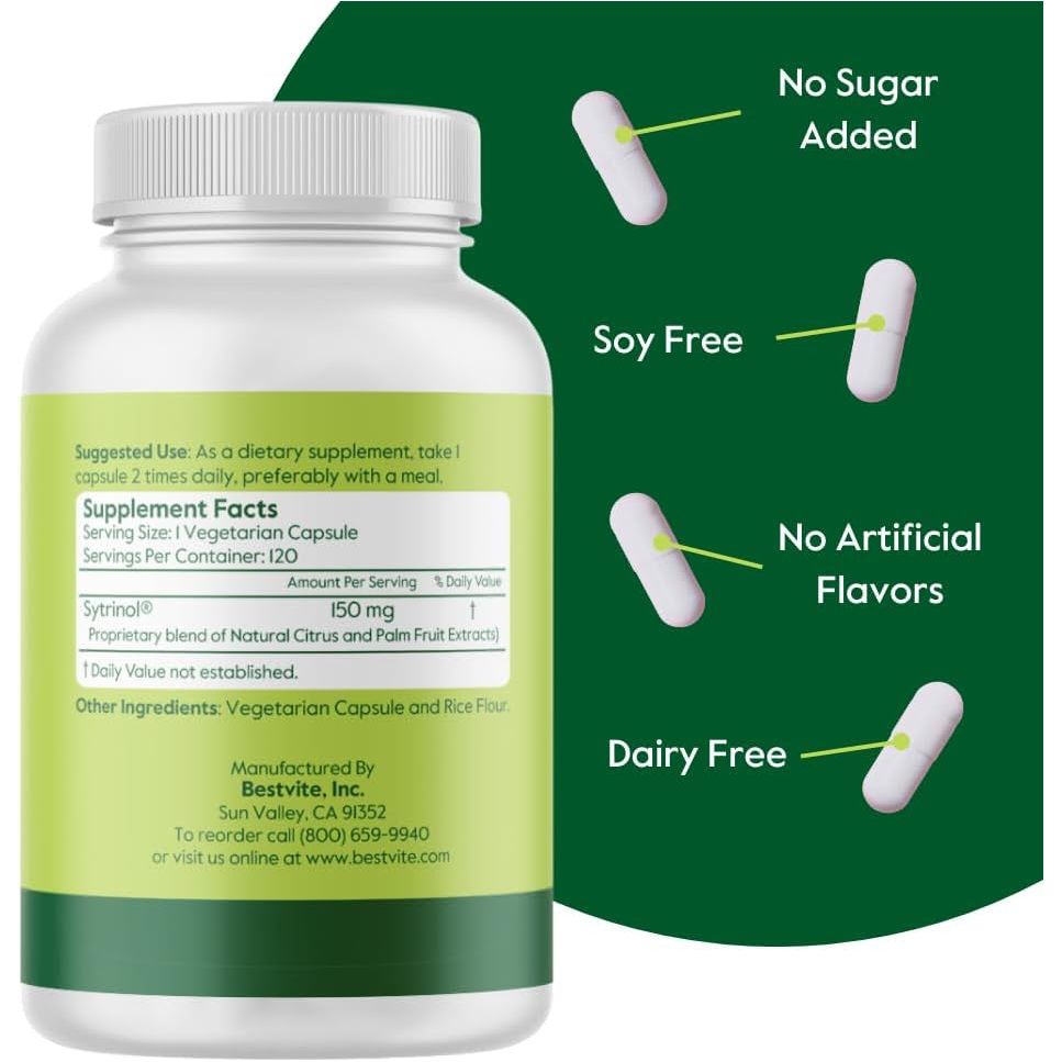 BESTVITE Sytrinol 150Mg - Patented Blend of Natural Citrus and Palm Fruit Extracts (120 Capsules)