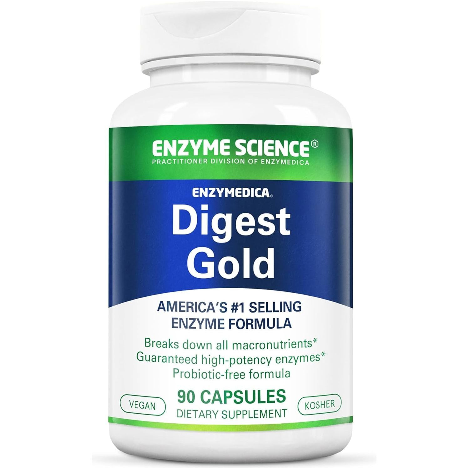 Digest Gold - Maximum Strength Vegan Enzyme Supplement for Better Digestion with Amylase, Lipase and Protease 90 Capsules