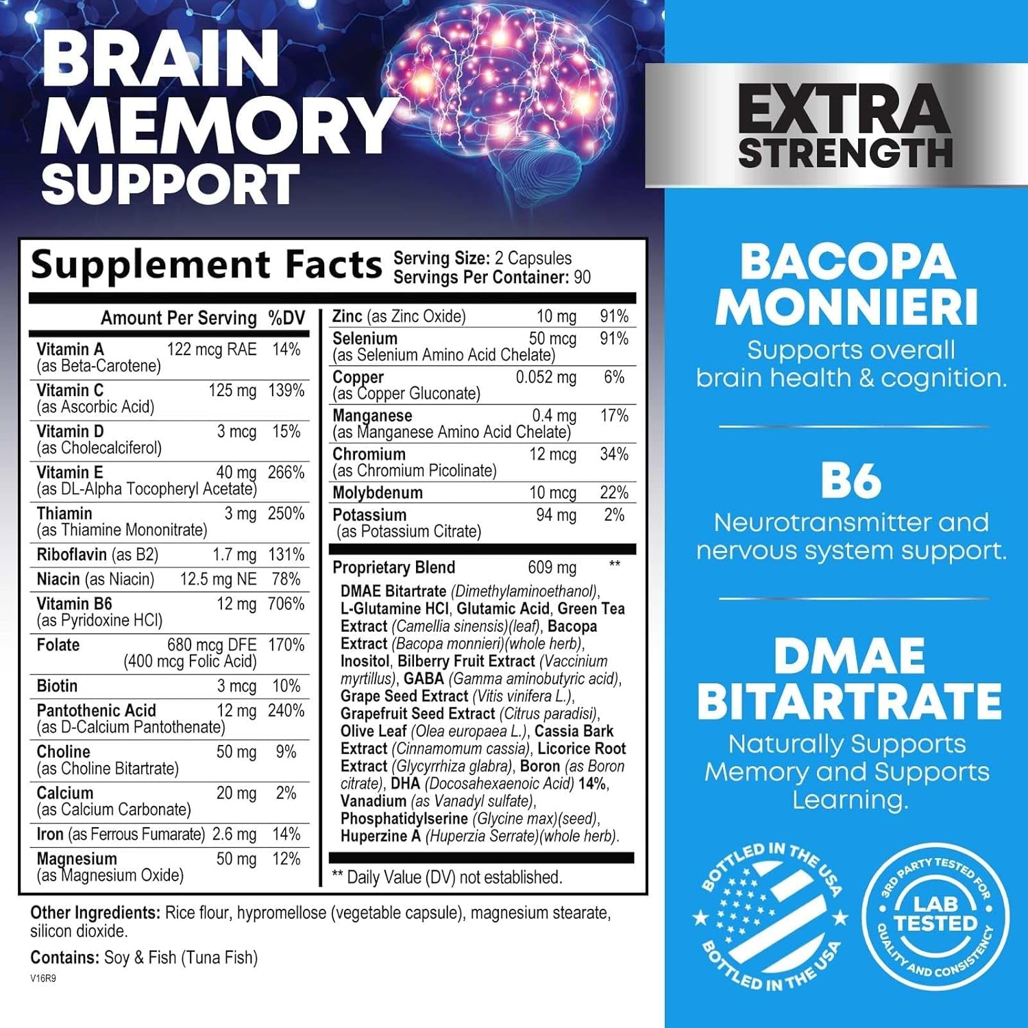 Brain Supplements for Memory and Focus - 40 Nootropics & Vitamins to Support Mental Alertness, Clarity & Concentration 180 Capsules
