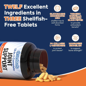Joint Support, Glucosamine Chondroitin MSM with Turmeric & Boswellia, No Shellfish, Joint Flexibility & Comfort, Non-Gmo, 90 Tablets