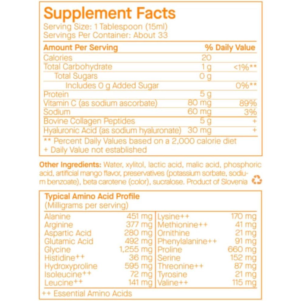 Spoiledchild Collagen Peptides + Vitamin C + Hyaluronic Acid Liquid Collagen Mango Flavor 400 Ml (13.5 Fl Oz)