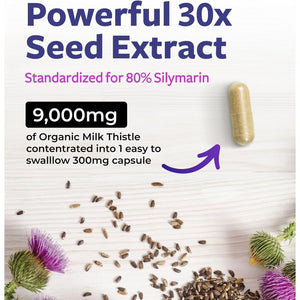 USDA Organic Milk Thistle Capsules - 80% Silymarin Supplement for Liver Support - 60 Day Supply