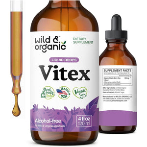 Wild & Organic Vitex Tincture - Vitex Chasteberry Supplement for Good Mood - 4 Fl Oz for Women