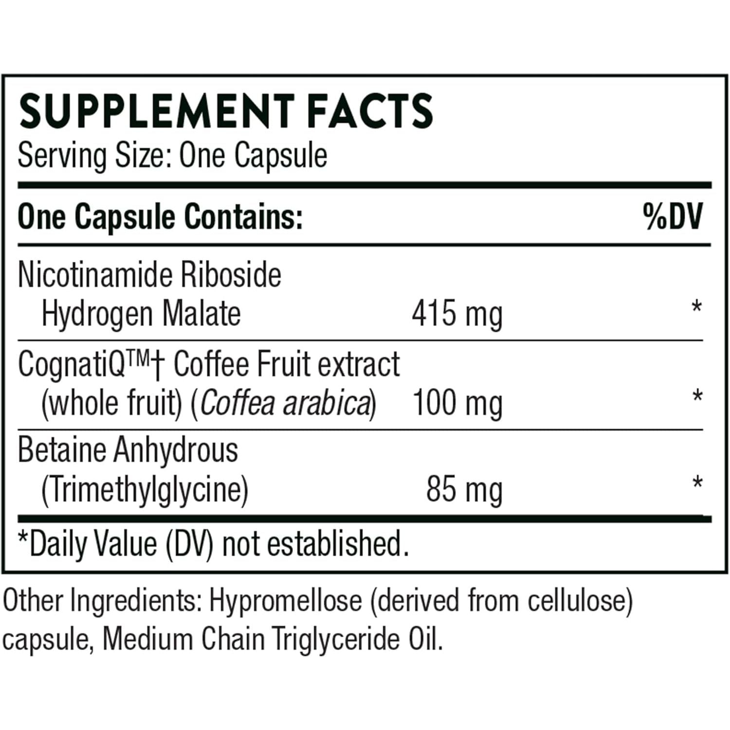 Thorne Brain Factors - Brain Health Supplement with Nicotinamide Riboside, Coffee Fruit Extract, and Betaine Anhydrous - 30 Capsules