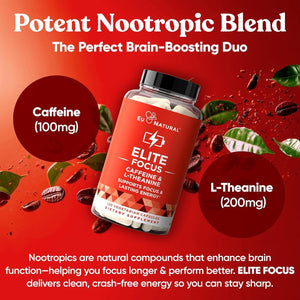Elite Caffeine Pills with L-Theanine – Jitter-Free Focused Energy Supplements 120 Soft Capsules
