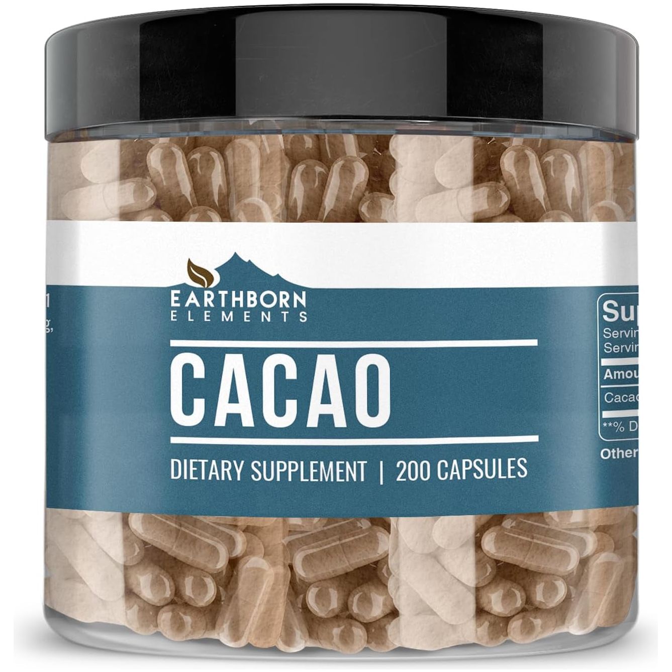 Earthborn Elements Cacao (Cocoa) 200 Capsules, Pure & Undiluted, No Additives