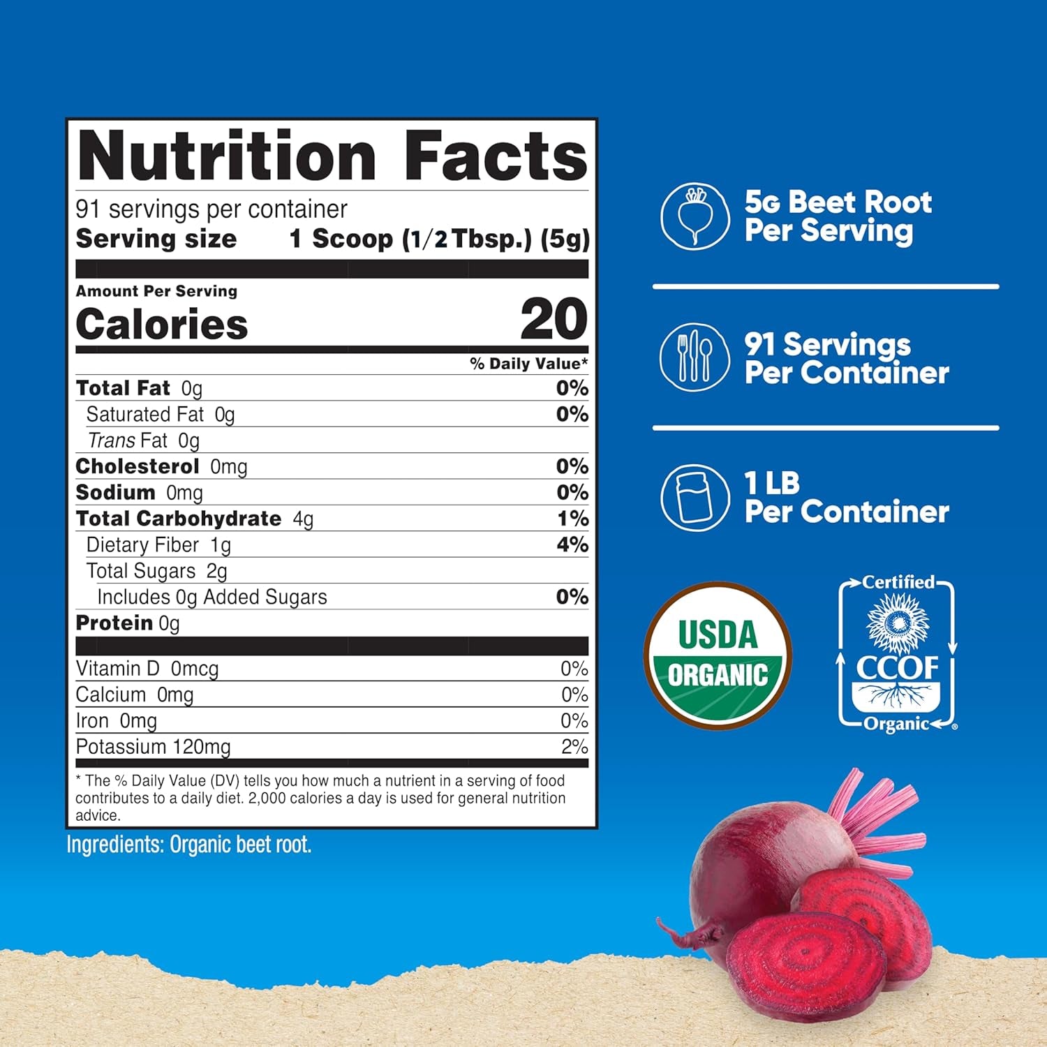 Nutricost Organic Beet Root Powder 1 LB - Vegan, Superfood, Certified USDA Organic