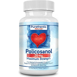 Purethentic Naturals Policosanol 20Mg | Supports Cardiovascular & Cholesterol Health* 100 Veg Capsules