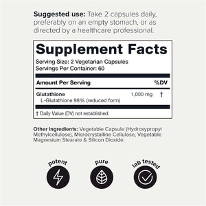 Toniiq Ultra High Strength Glutathione Capsules - 1000Mg Concentrated Formula - 120 Capsules