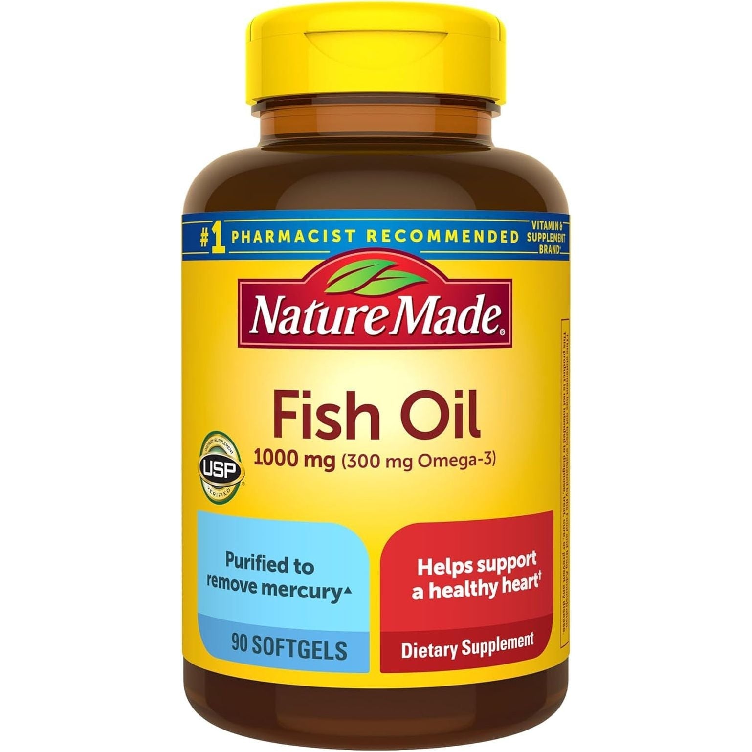 Nature Made Fish Oil 1000 Mg, Omega 3 Fish Oil for Healthy Heart Support, 90 Softgels