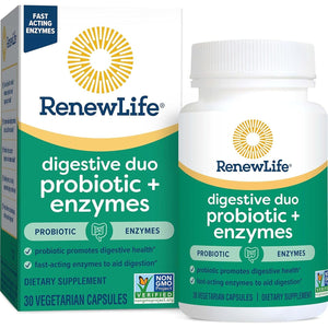 Renew Life Digestive Duo Probiotic and Enzymes Vegetarian Capsules To Promote Digestive Health - 30 Count