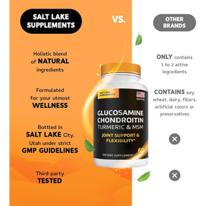 Glucosamine Chondroitin with Turmeric and MSM Supplement - Joint Health Supplement Capsules 60 Count
