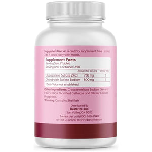 BESTVITE Glucosamine & Chondroitin Sulfate 750/600 Triple Strength (250 Tablets) - Joint Support
