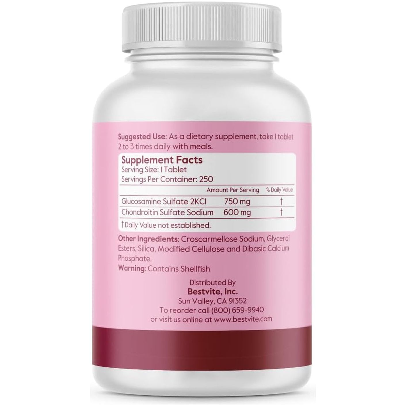 BESTVITE Glucosamine & Chondroitin Sulfate 750/600 Triple Strength (250 Tablets) - Joint Support