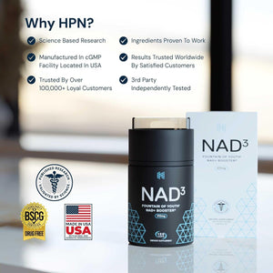 HPN Supplements NAD3 NAD+ Booster Clinically Proven & Independently Tested - Metabolic Repair | 312 Mg/ Serving - 120 Capsules
