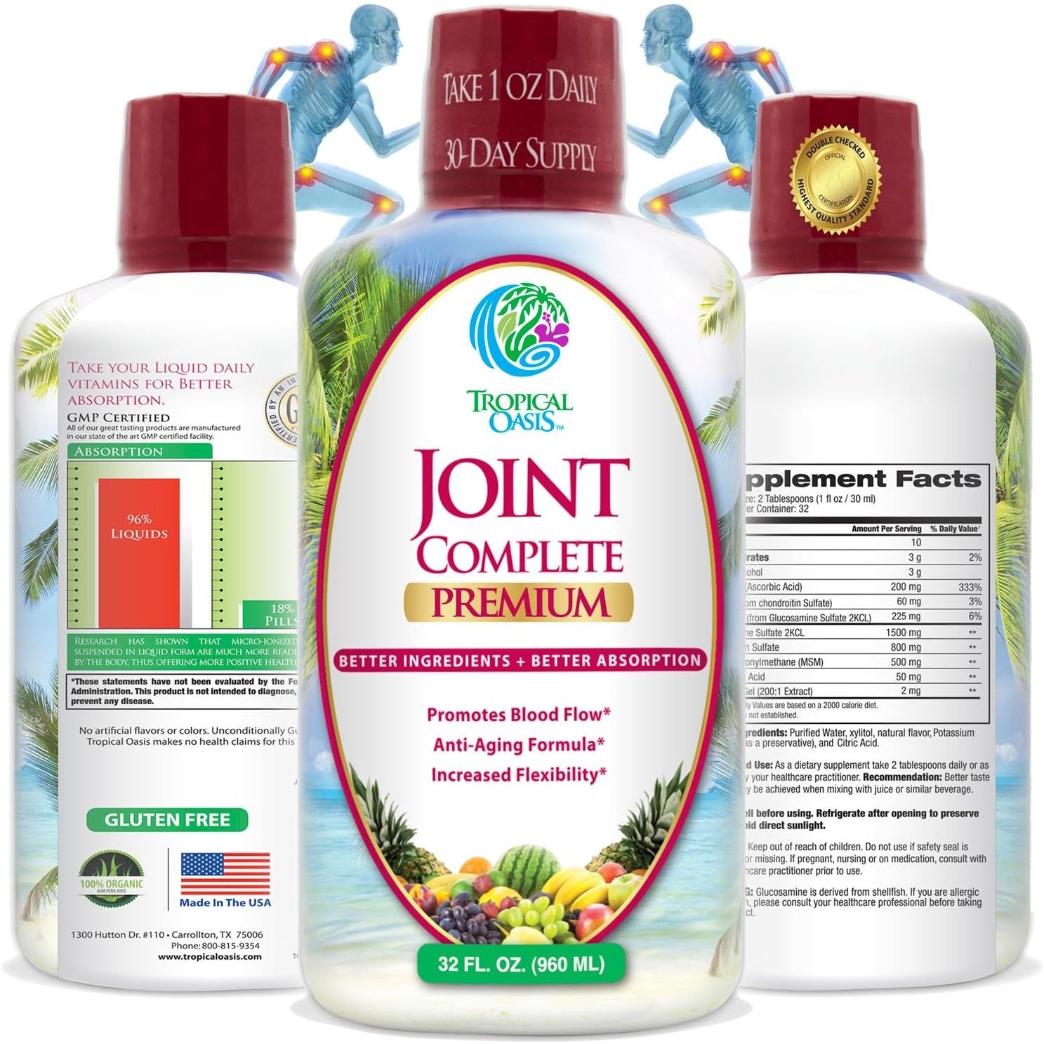 Tropical Oasis Joint Complete Premium - Liquid Joint Supplement 96% Max Absorption– 32Oz, 32 Serv