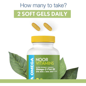 Noor Vitamins Halal Fish Oil, Ultra Omega 3 Wild Peruvian Fish Oil (800 Mg EPA & 400 Mg DHA) (120 Count)