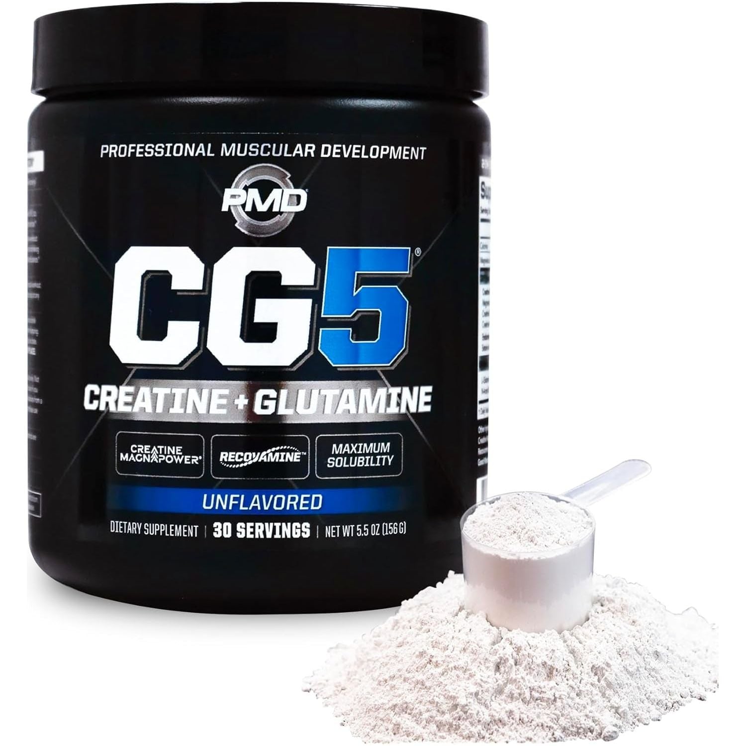 PMD Sports CG5 Premium Creatine & L Glutamine Powder, UNFLAVORED 30 Servings