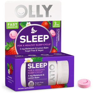 OLLY Sleep Fast Dissolves 3Mg Melatonin Strawberry Flavor 30 Day Supply - 30 Count