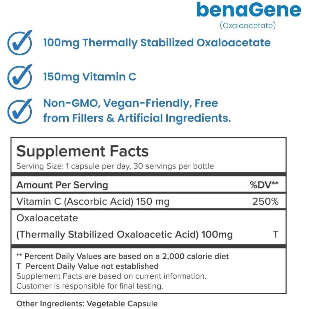 Benagene Oxaloacetate Supplement - Supports Cellular Energy -  30 Servings