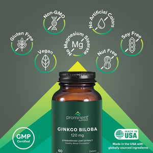 Prominent Nutrition Ginkgo Biloba 120Mg to Help Support Memory & Focus 60 Day Supply