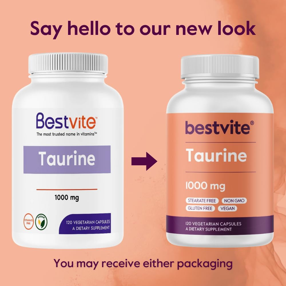 BESTVITE Taurine 1000Mg (120 Vegetarian Capsules) - No Stearates, Fillers, Flow Agents - Vegan - Non GMO - Gluten Free