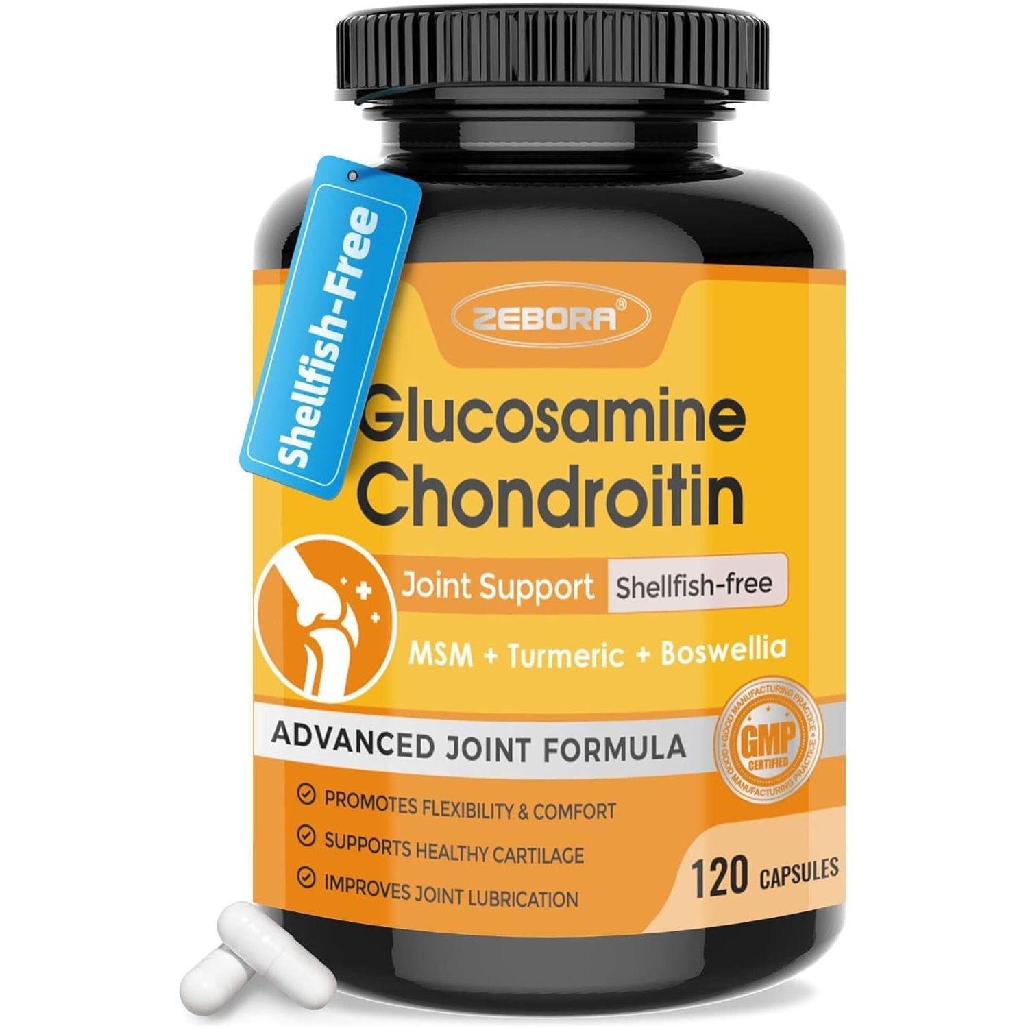 ZEBORA Glucosamine Chondroitin Joint Support Supplement, 120 Capsules